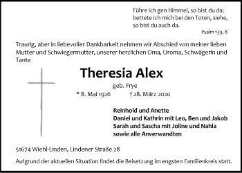 Anzeige von Theresia Alex von  Anzeigen Echo 