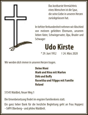 Anzeige von Udo Kirste von  Lokalanzeiger 