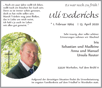 Anzeige von Uli Dederichs von  Blickpunkt Euskirchen 