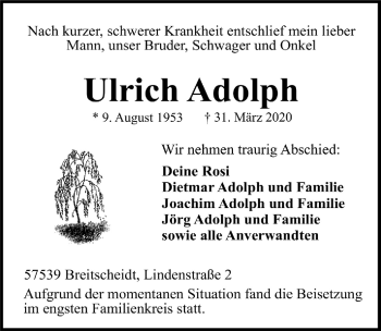 Anzeige von Ulrich Adolph von  Lokalanzeiger 
