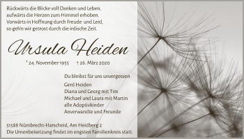 Anzeige von Ursula Heiden von  Lokalanzeiger 