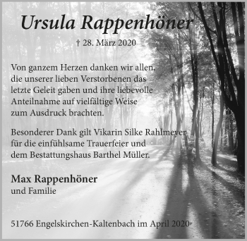 Anzeige von Ursula Rappenhöner von  Anzeigen Echo 