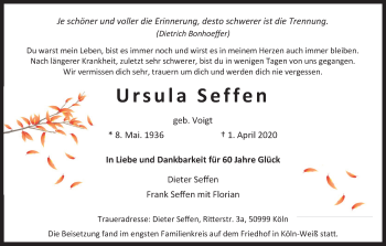 Anzeige von Ursula Seffen von Kölner Stadt-Anzeiger / Kölnische Rundschau / Express