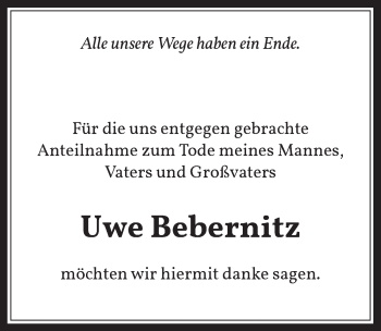 Anzeige von Uwe Bebernitz von  Wochenende 