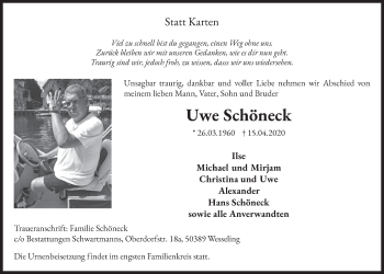 Anzeige von Uwe Schöneck von  Schlossbote/Werbekurier 