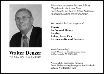 Anzeige von Walter Denzer von Kölner Stadt-Anzeiger / Kölnische Rundschau / Express