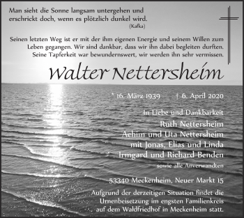 Anzeige von Walter Nettersheim von  Schaufenster/Blickpunkt 