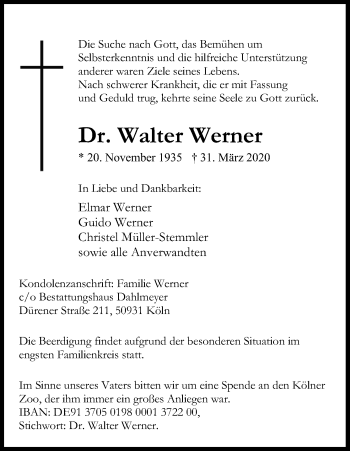 Anzeige von Walter Werner von Kölner Stadt-Anzeiger / Kölnische Rundschau / Express