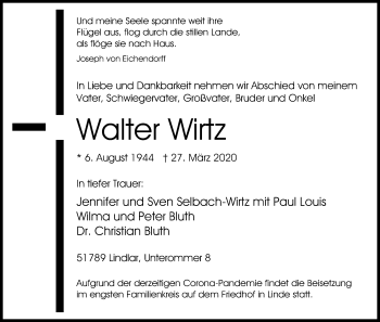 Anzeige von Walter Wirtz von Kölner Stadt-Anzeiger / Kölnische Rundschau / Express