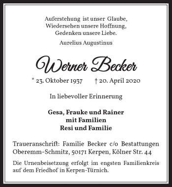 Anzeige von Werner Becker von  Werbepost 