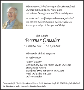 Anzeige von Werner Gressler von Kölner Stadt-Anzeiger / Kölnische Rundschau / Express