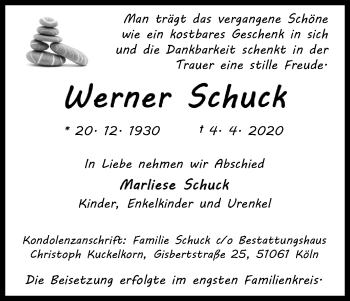 Anzeige von Werner Schuck von Kölner Stadt-Anzeiger / Kölnische Rundschau / Express