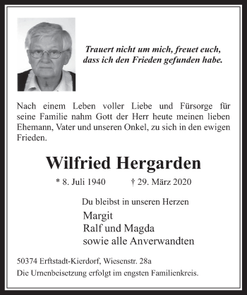 Anzeige von Wilfried Hergarden von  Werbepost 
