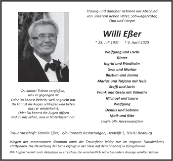 Anzeige von Willi Eßer von  Werbepost 