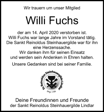 Anzeige von Willi Fuchs von Kölner Stadt-Anzeiger / Kölnische Rundschau / Express