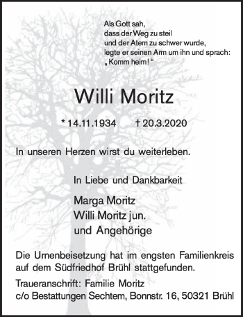 Anzeige von Willi Moritz von  Schlossbote/Werbekurier 