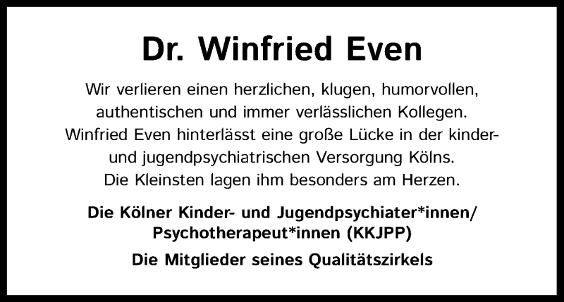  Traueranzeige für Winfried Even vom 11.04.2020 aus Kölner Stadt-Anzeiger / Kölnische Rundschau / Express