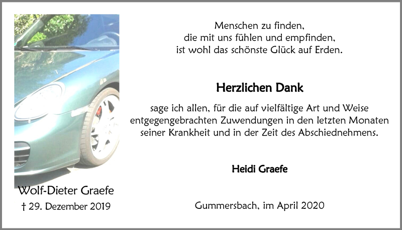  Traueranzeige für Wolf-Dieter Graefe vom 30.04.2020 aus  Anzeigen Echo 