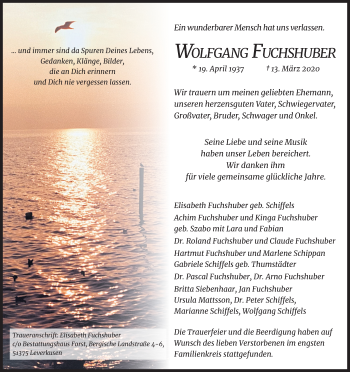 Anzeige von Wolfgang Fluchshuber von Kölner Stadt-Anzeiger / Kölnische Rundschau / Express