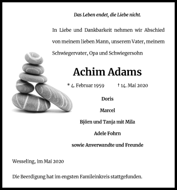 Anzeige von Achim Adams von Kölner Stadt-Anzeiger / Kölnische Rundschau / Express