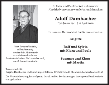 Anzeige von Adolf Dambacher von  Werbepost 