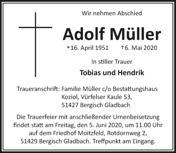 Anzeige von Adolf Müller von  Bergisches Handelsblatt 