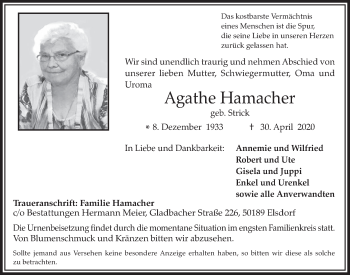 Anzeige von Agathe Hamacher von  Werbepost 