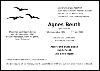 Anzeige von Agnes Beuth von Kölner Stadt-Anzeiger / Kölnische Rundschau / Express