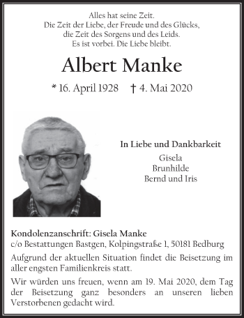 Anzeige von Albert Manke von  Werbepost 