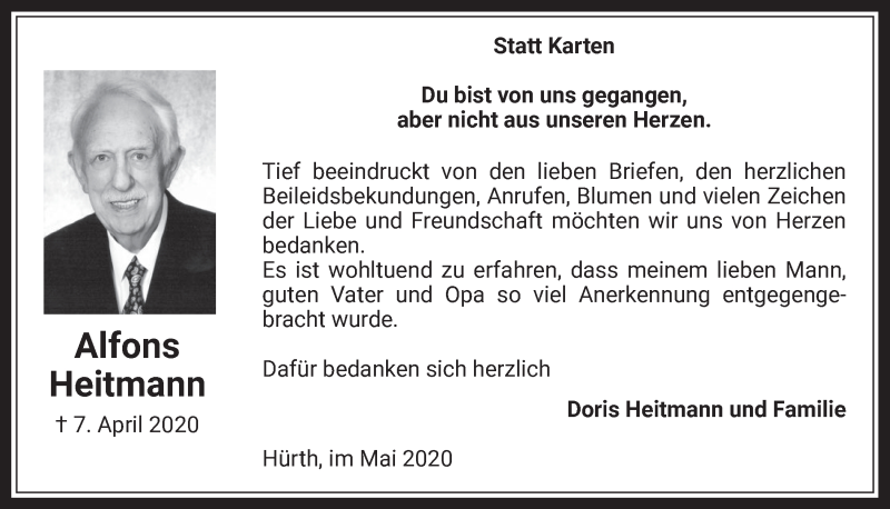  Traueranzeige für Alfons Heitmann vom 29.05.2020 aus  Wochenende 