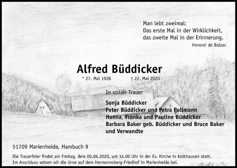  Traueranzeige für Alfred Büddicker vom 30.05.2020 aus Kölner Stadt-Anzeiger / Kölnische Rundschau / Express
