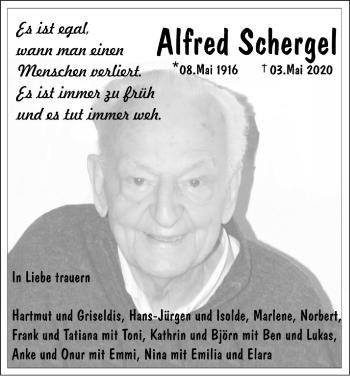 Anzeige von Alfred Schergel von Kölner Stadt-Anzeiger / Kölnische Rundschau / Express