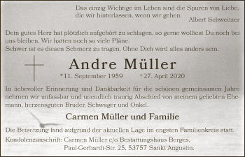 Anzeige von Andre Müller von  Extra Blatt 