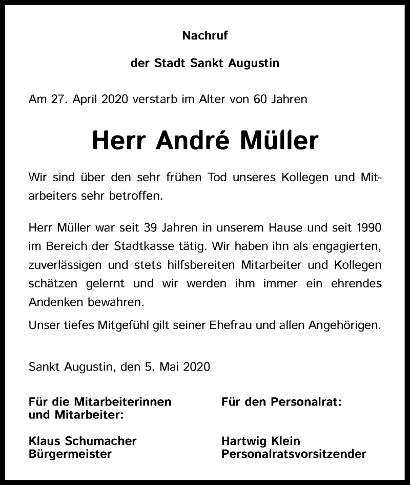 Traueranzeige für Andre Müller vom 09.05.2020 aus Kölner Stadt-Anzeiger / Kölnische Rundschau / Express