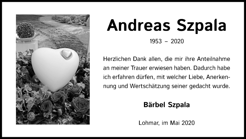  Traueranzeige für Andreas Szpala vom 09.05.2020 aus Kölner Stadt-Anzeiger / Kölnische Rundschau / Express