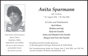 Anzeige von Anita Sparmann von  Wochenende 