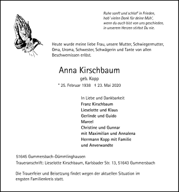 Anzeige von Anna Kirschbaum von  Anzeigen Echo 