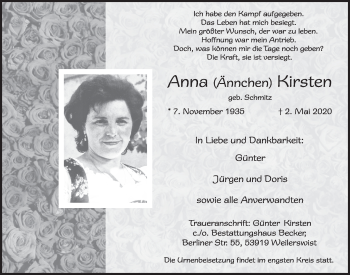Anzeige von Anna Kirsten von  Blickpunkt Euskirchen 