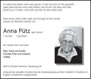 Anzeige von Anna Pütz von  Werbepost 