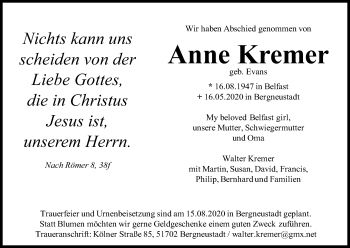 Anzeige von Anne Kremer von Kölner Stadt-Anzeiger / Kölnische Rundschau / Express