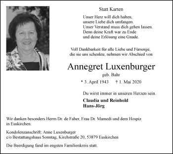 Anzeige von Annegret Luxenburger von  Blickpunkt Euskirchen 