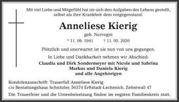 Anzeige von Anneliese Kierig von  Werbepost 