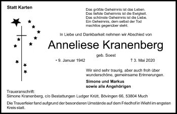 Anzeige von Anneliese Kranenberg von  Anzeigen Echo 