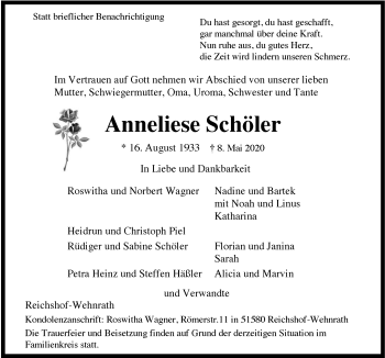 Anzeige von Anneliese Schöler von  Anzeigen Echo 