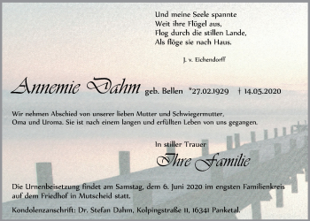 Anzeige von Annemie Dahm von  Blickpunkt Euskirchen 