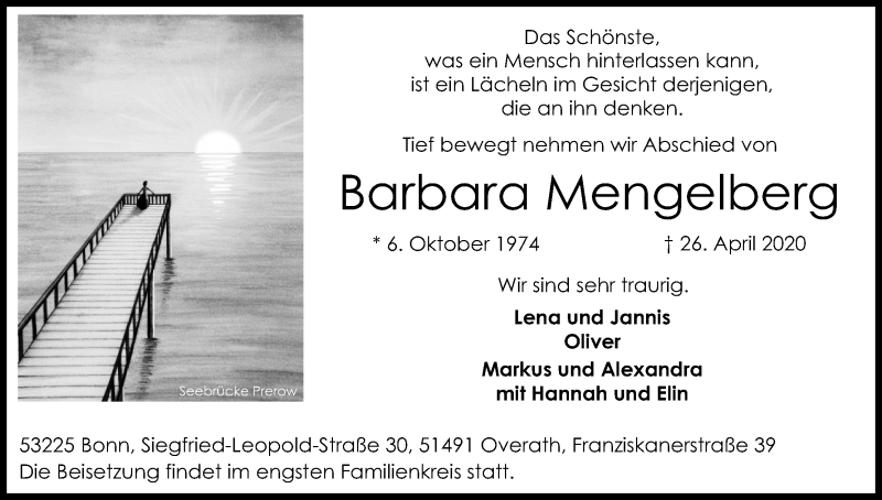  Traueranzeige für Barbara Mengelberg vom 09.05.2020 aus Kölner Stadt-Anzeiger / Kölnische Rundschau / Express
