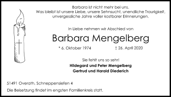 Anzeige von Barbara Mengelberg von  Bergisches Handelsblatt 