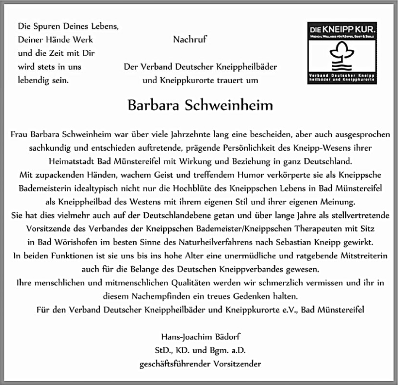 Traueranzeige für Barbara Schweinheim vom 16.05.2020 aus  Blickpunkt Euskirchen 