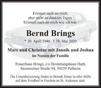 Anzeige von Bernd Brings von  Werbepost 