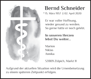Anzeige von Bernd Schneider von  Blickpunkt Euskirchen 